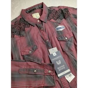 Panhandle Rough Stock Womens XL Red Plaid Snap Front Embroidered Western Shirt